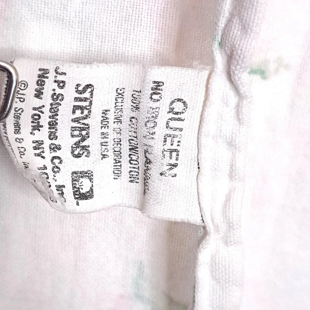 VTG Stevens Floral Flat Bed Sheet Twin White Pink Lace Stripe Cottagecore Fabric